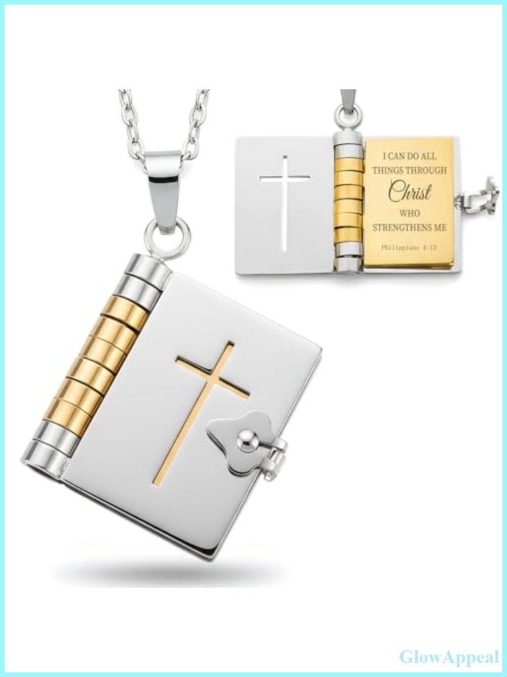 Stainless Steel Christian Cross Locket Necklace Bible Verse 19in